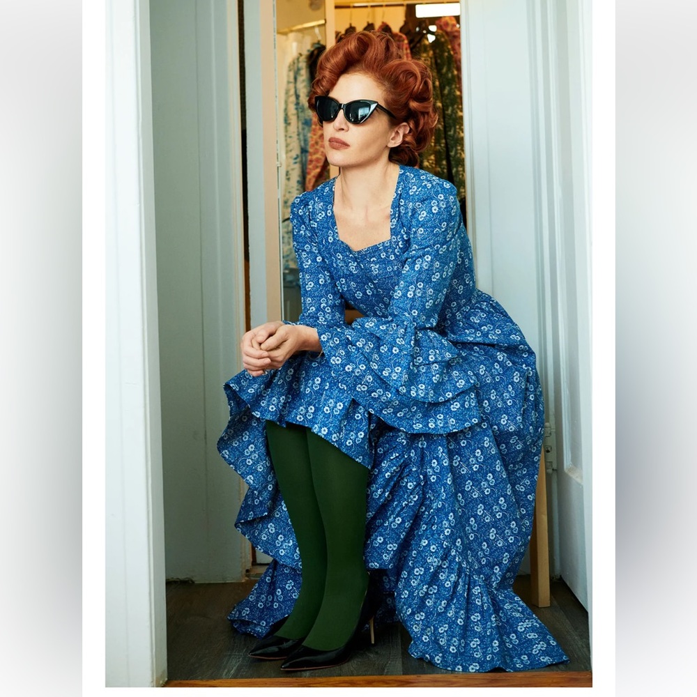 Batsheva x Laura Ashley Waverly Dress in Blue Manafon Size 14